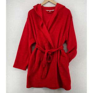 VICTORIA'S SECRET Robe XS/S Terry Cloth Wrap Tie Kimono Hoodie Long Sleeve Red